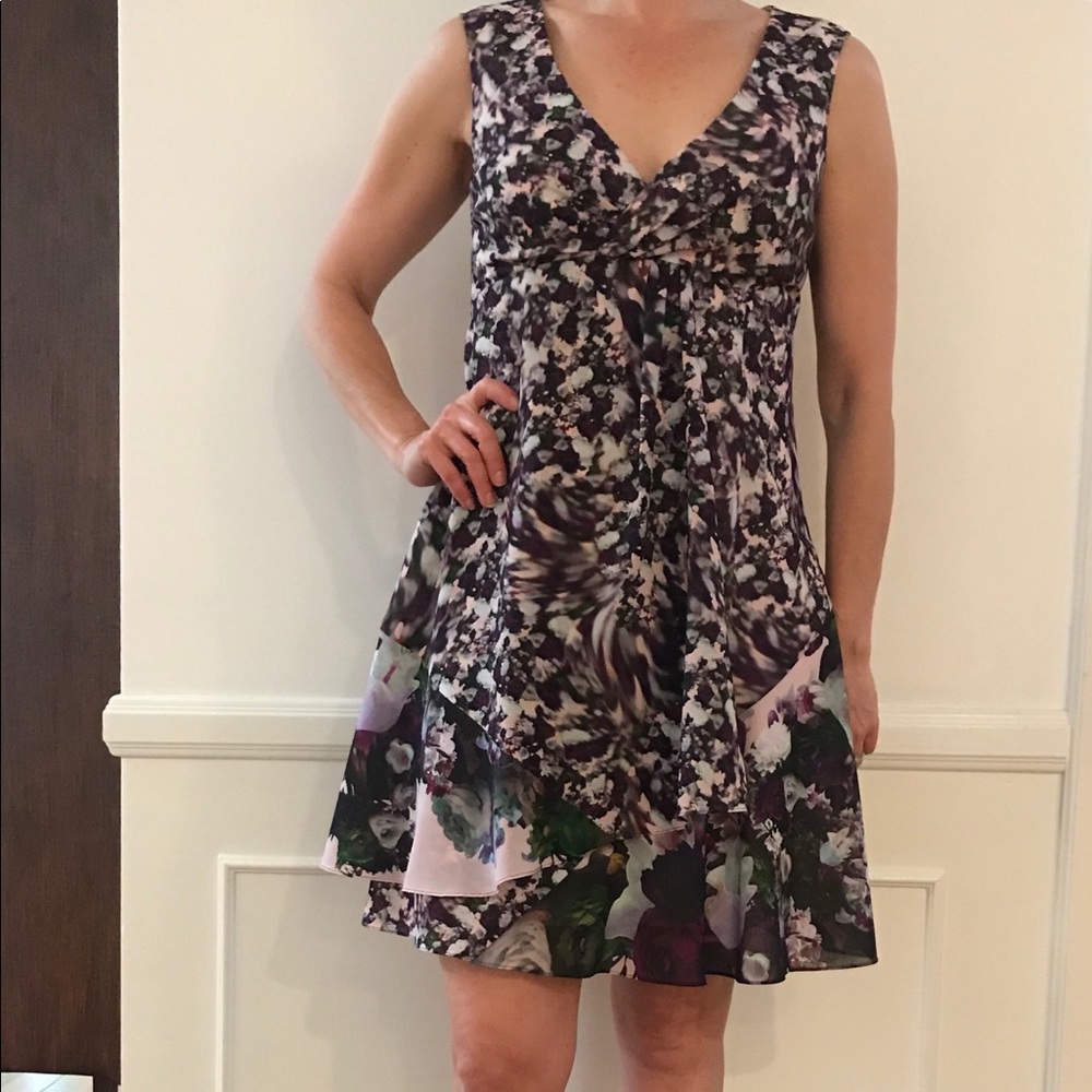 Nannette Laporte violet and pink floral dress.